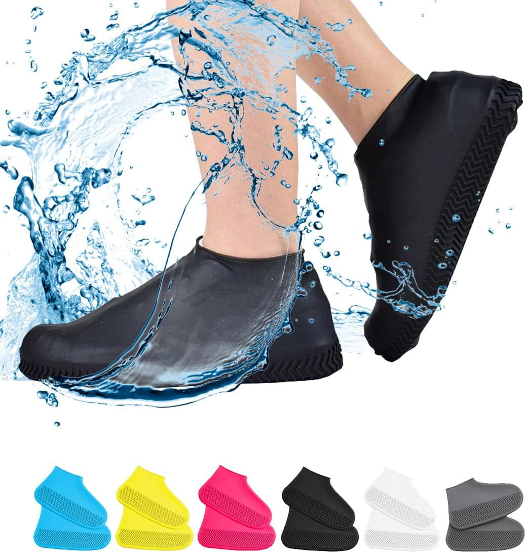 Waterproof Shoe Covers, Non-Slip Water Resistant Overshoes Silicone Rubber Rain Shoe Cover Protectors for Kids, Men, Women (Small, Black)