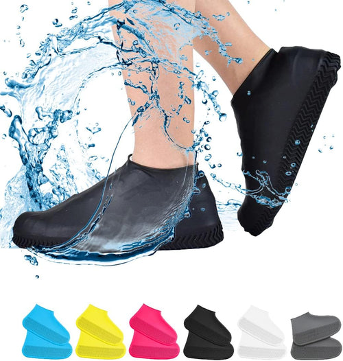 Waterproof Shoe Covers, Non-Slip Water Resistant Overshoes Silicone Rubber Rain Shoe Cover Protectors for Kids, Men, Women (Small, Black)