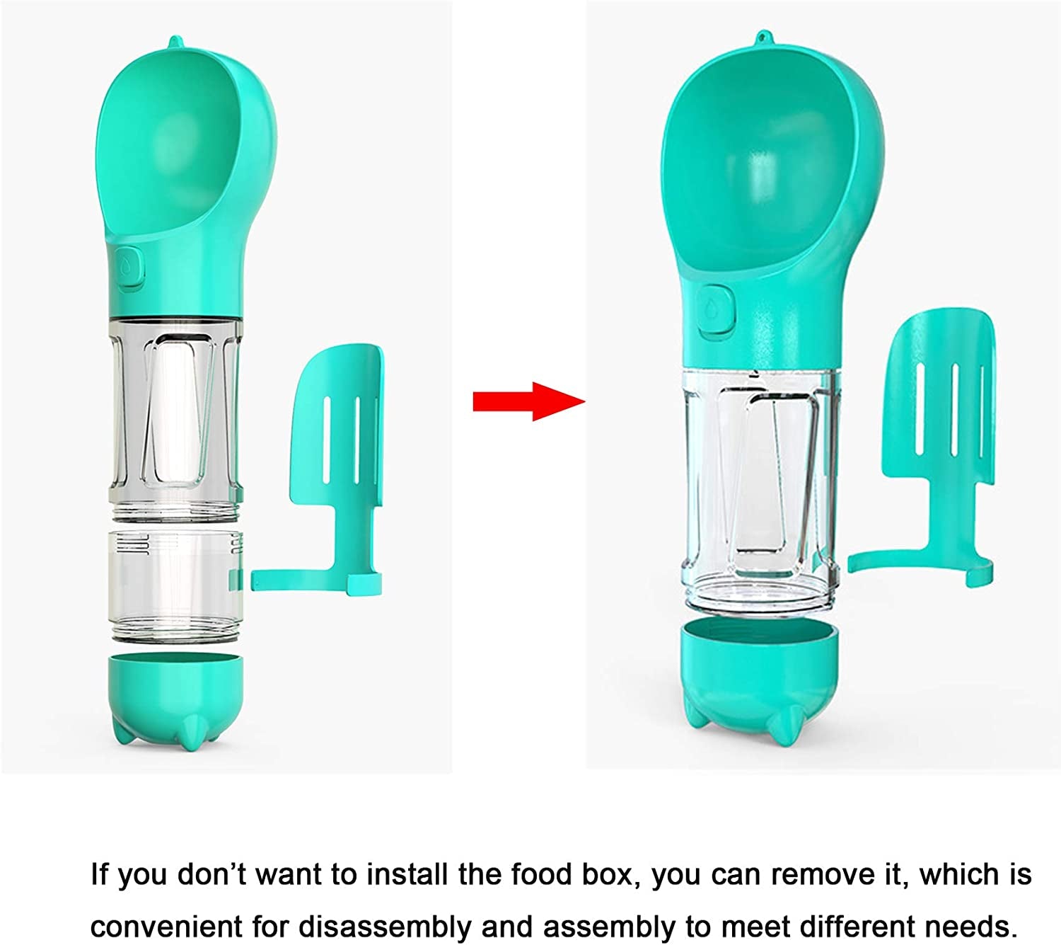 Dog Water Bottle, 4 in 1 Pet Travel Water Cup with Food Box, Shovel,Garbage Bags for Hiking Travel