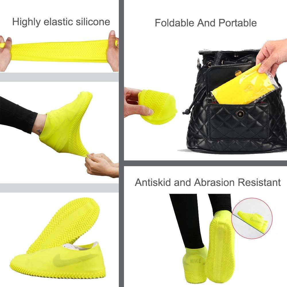 Waterproof Shoe Covers, Non-Slip Water Resistant Overshoes Silicone Rubber Rain Shoe Cover Protectors for Kids, Men, Women (Small, Black)