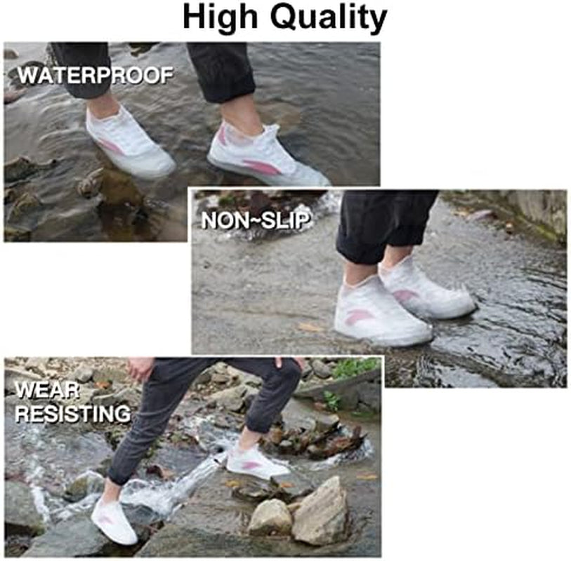 Waterproof Shoe Covers, Non-Slip Water Resistant Overshoes Silicone Rubber Rain Shoe Cover Protectors for Kids, Men, Women (Small, Black)