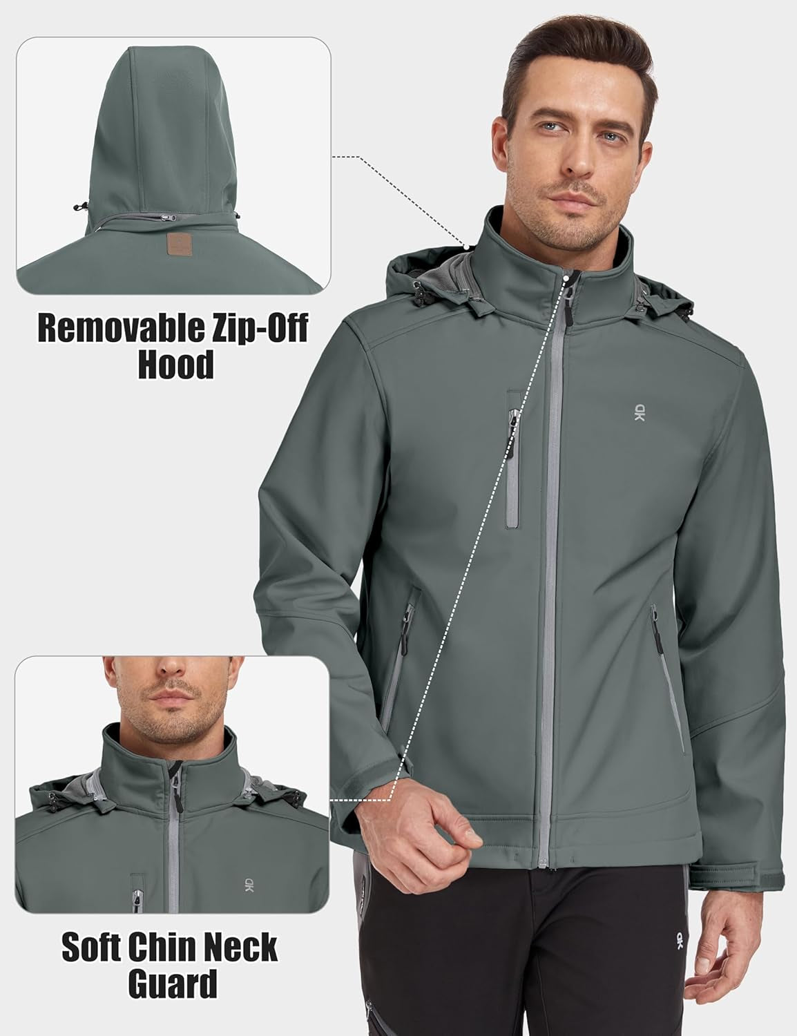 Men’S Softshell Jacket with Removable Hood, Fleece Lined and Water Repellent